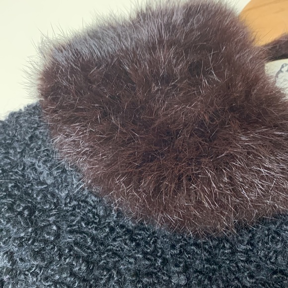 A Winter Product Vintage Black Curly Persian Lamb Fur Collar ‘60s Crop Jacket - Picture 6 of 12